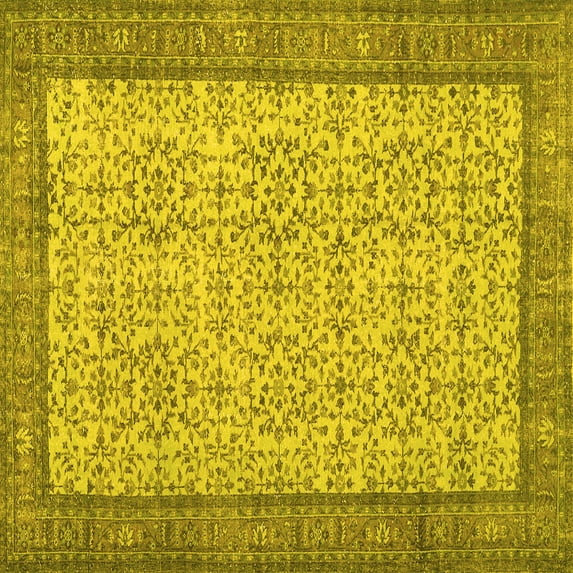 Ahgly Company Indoor Square Persian Yellow Traditional Area Rugs, 3' Square