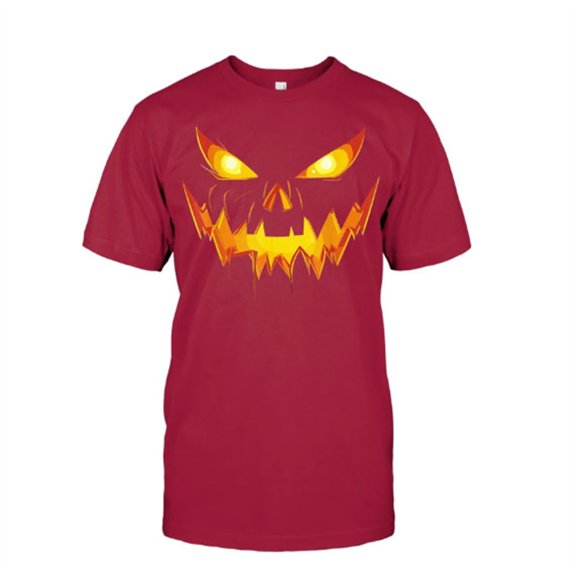 IWRICH Halloween T Shirts for Men Short Sleeve Pumpkin Face Funny Graphic Printed Tees Casual Novelty Tops Red XL