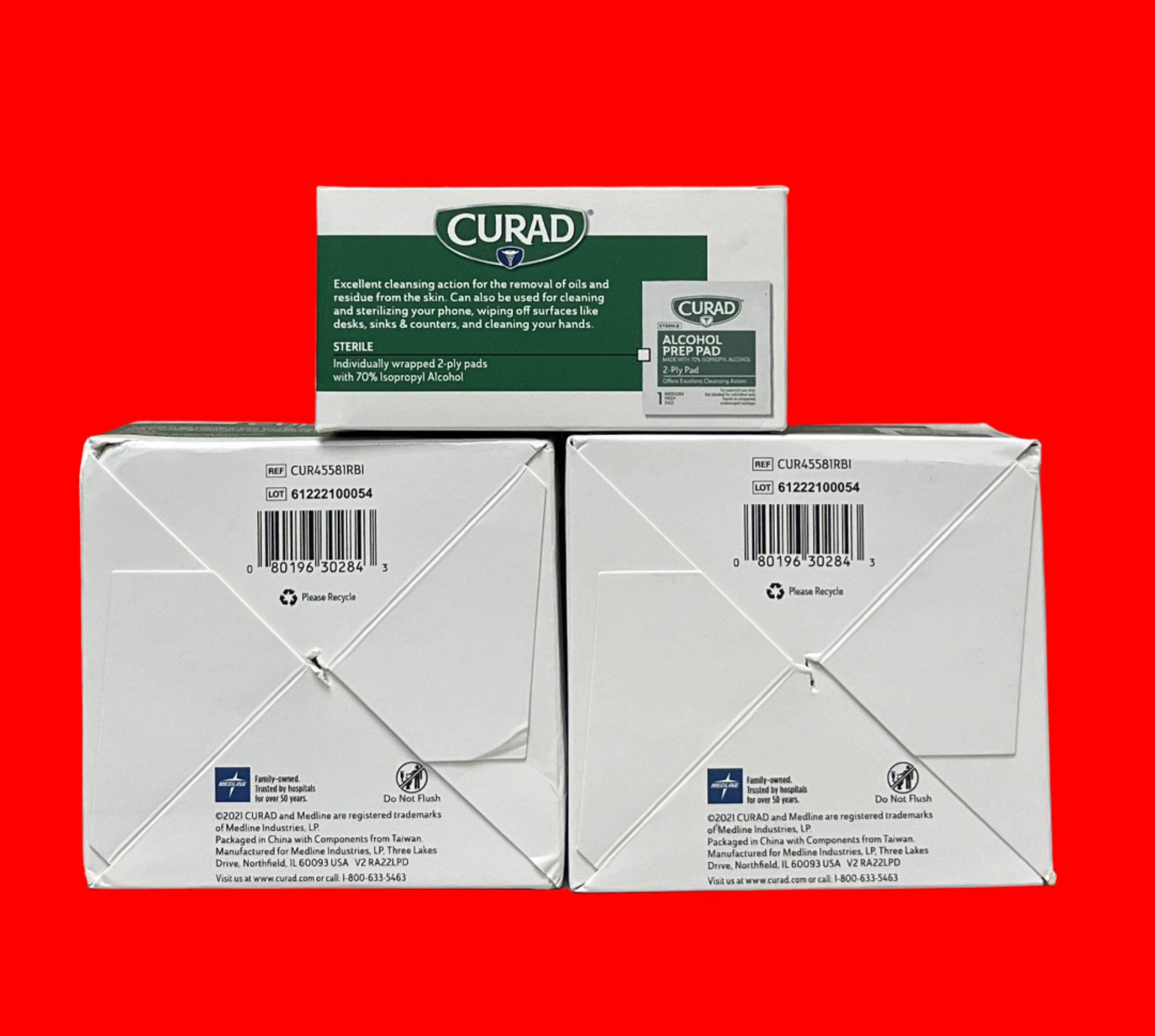 Curad Alcohol Prep Pads Swabs Antiseptic Wipes, 200 Ea, 3 Pack