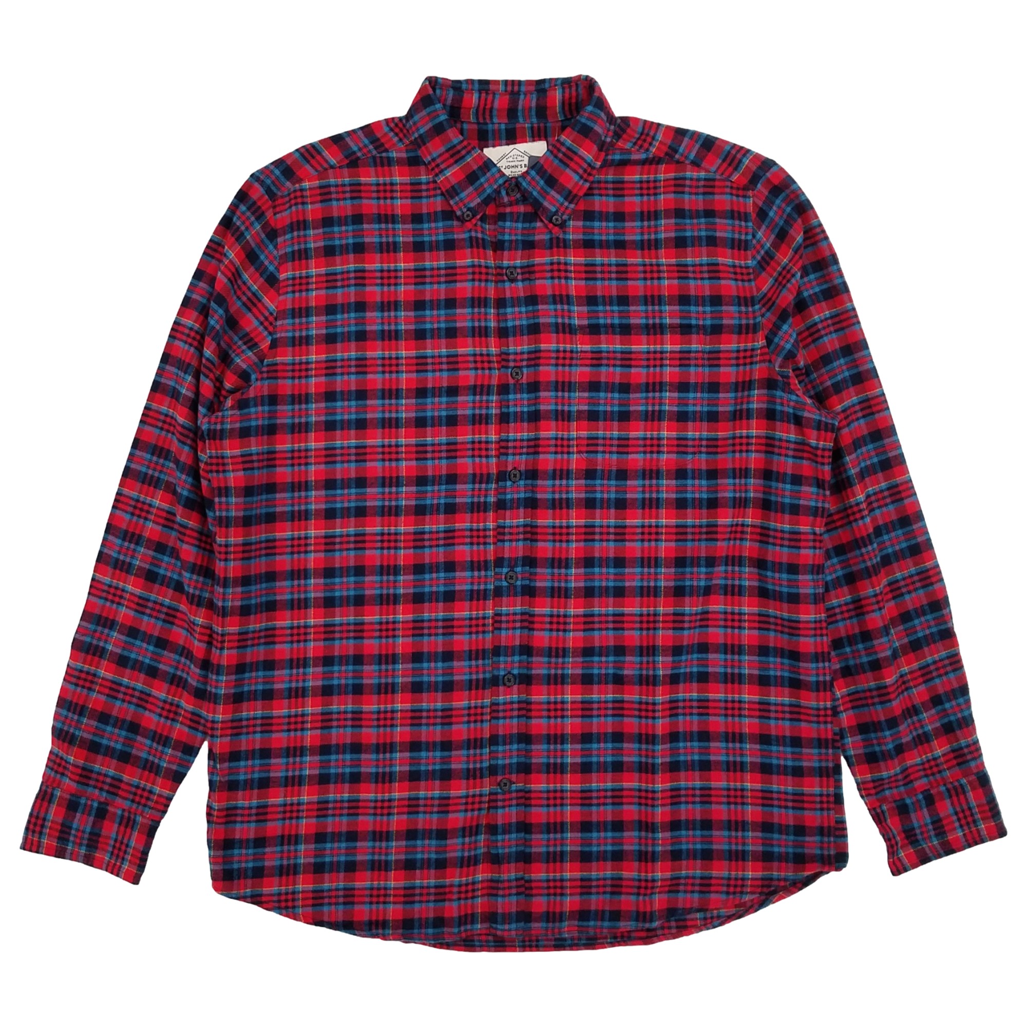 St. Johns Bay Mens Blue Orange Plaid Long Sleeve Button-Down