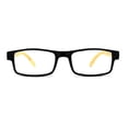 thumbnail image 2 of Mens Classic Rectangle Wood Grain Spring Hinge Arm Plastic Reading Glasses Black Ivory +2.0, 2 of 4