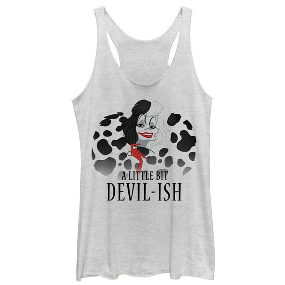 Women's One Hundred and One Dalmatians Cruella Devilish  Racerback Tank Top White Heather X Small