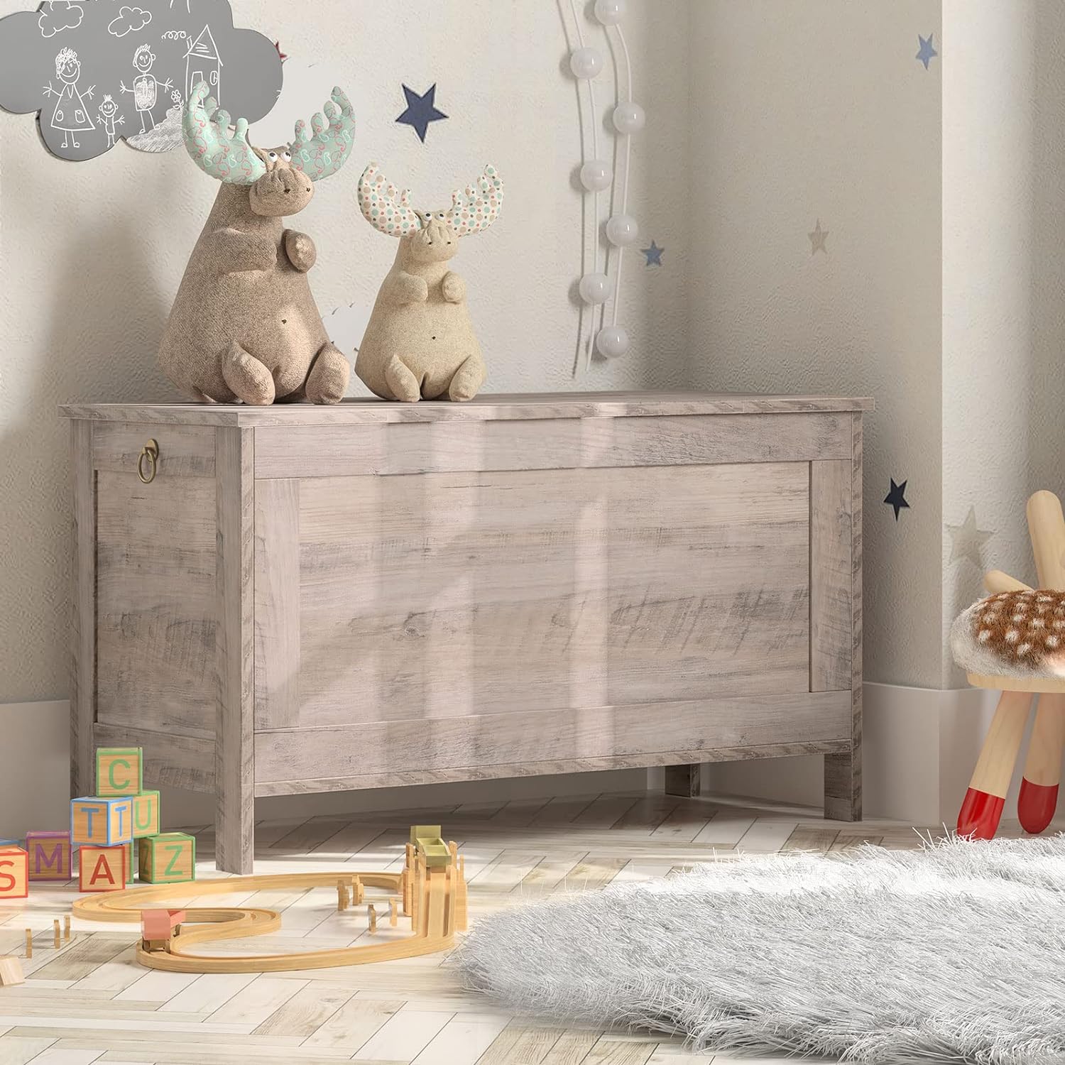 Toy Box, Retro Wooden Look Storage Chest with Safety Hinge, Entryway Storage  Supports 220 lb, 29.9 x 15.7 x 18.9 Inches Toy Chest Organizer, Easy Assembly (Greige) BG75CW01G1