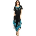 thumbnail image 5 of Sakkas Batik Hindi Cap Sleeve Caftan Dress / Cover Up - BlackTurquoise - One Size, 5 of 5