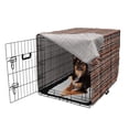 thumbnail image 2 of Retro Dog Crate Cover, Vintage Striped Pattern with Brushed Lines Plaid Inspired Geometric Grid, Easy to Use Pet Kennel Cover for Medium Large Dogs, 35" x 23" x 27", Black Orange White, by Ambesonne, 2 of 6