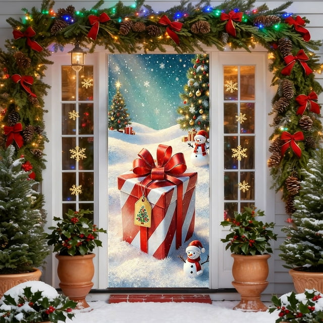 35 X 72 Inch Christmas Door Cover Christmas Door Curtain Christmas Day Door And Wall Decoration Festival Party Decoration