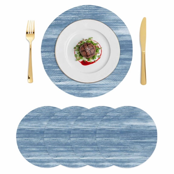 Blue Round 13 Inch Placemats Set of 4, Vintage Modern Abstract Art Ombre HeatResistant Non Slip Place Mats for Dining Table, Wipeable Braided Kitchen Table Mats for Housewarming
