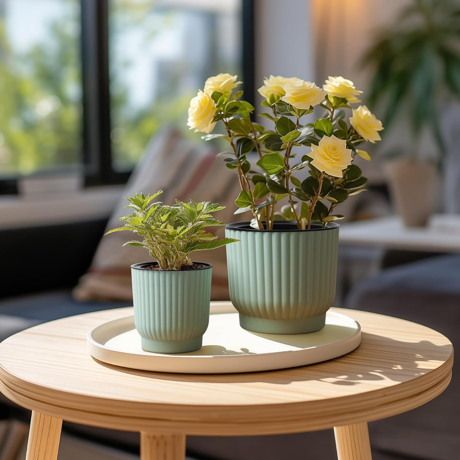 4 Inch Self Watering Plant Pots 6 Pack Small Indoor Planters for African Violets Succulents Durable White Plastic Gardening Containers