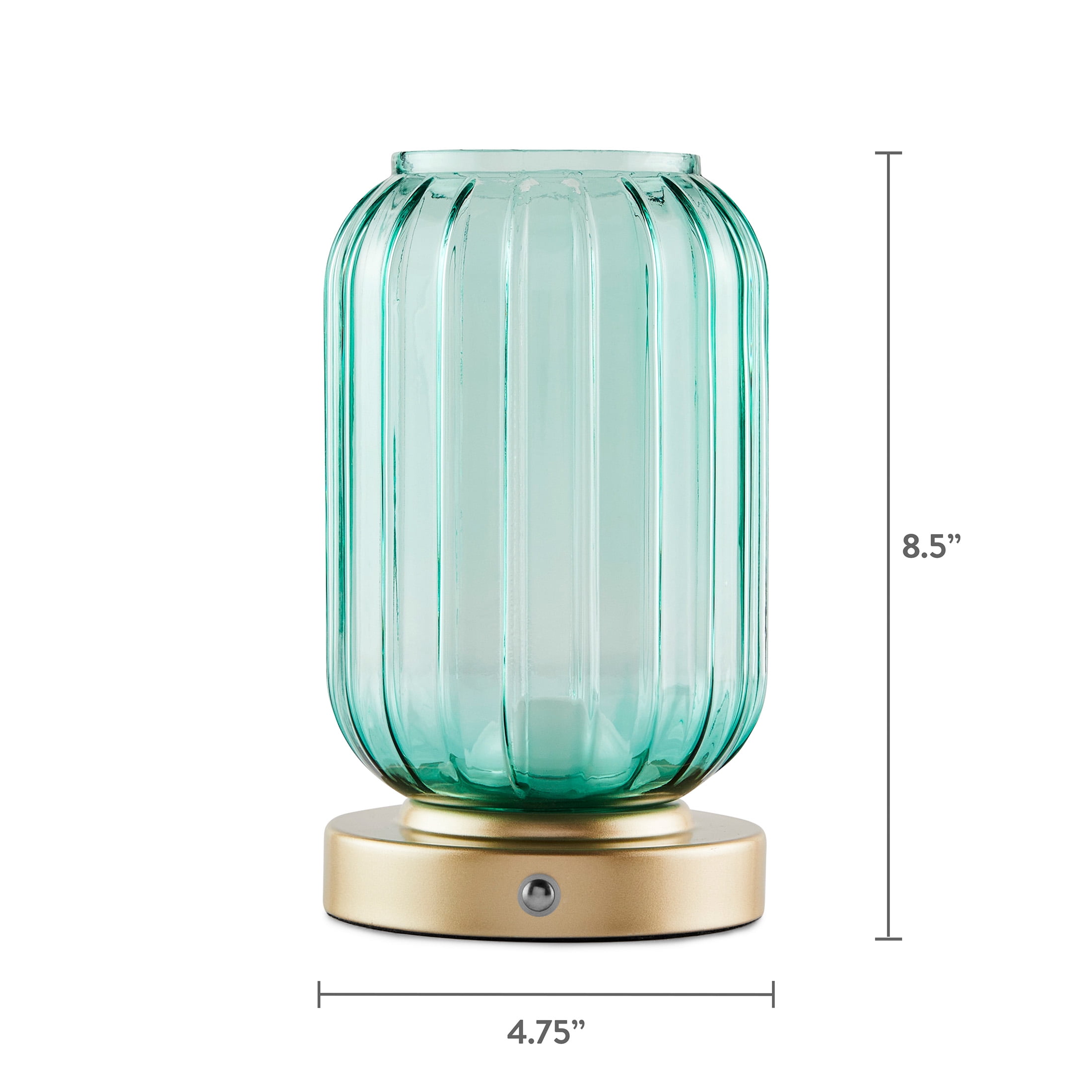 Mainstays by Becky G. & Alejandra 8.5" Rechargeable Green Lily Ribbed Glass Uplight, Gold Metal Base