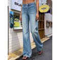 thumbnail image 4 of Women's High Rise Flare Jeans Light Blue Washed Denim Pants with Front Pockets, 4 of 7