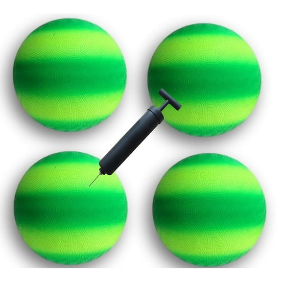 4-Pack Kickball Playground Balls Set Pack of 4 Balls with 1 Pump, Official Size for Dodge Ball, Handball, Camps and Schools (4pack Green Stipe)