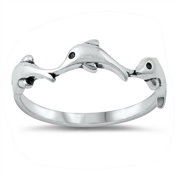 Simple Dolphin Family Animal Ring .925 Sterling Silver Band Jewelry Female Male Unisex Size 10