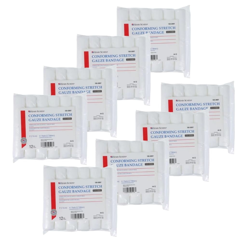 Henry Schein Conforming Stretch Gauze Bandage, 3" x 4.1 yards, Pack of 12, 8 ply, Non-Sterile (144)