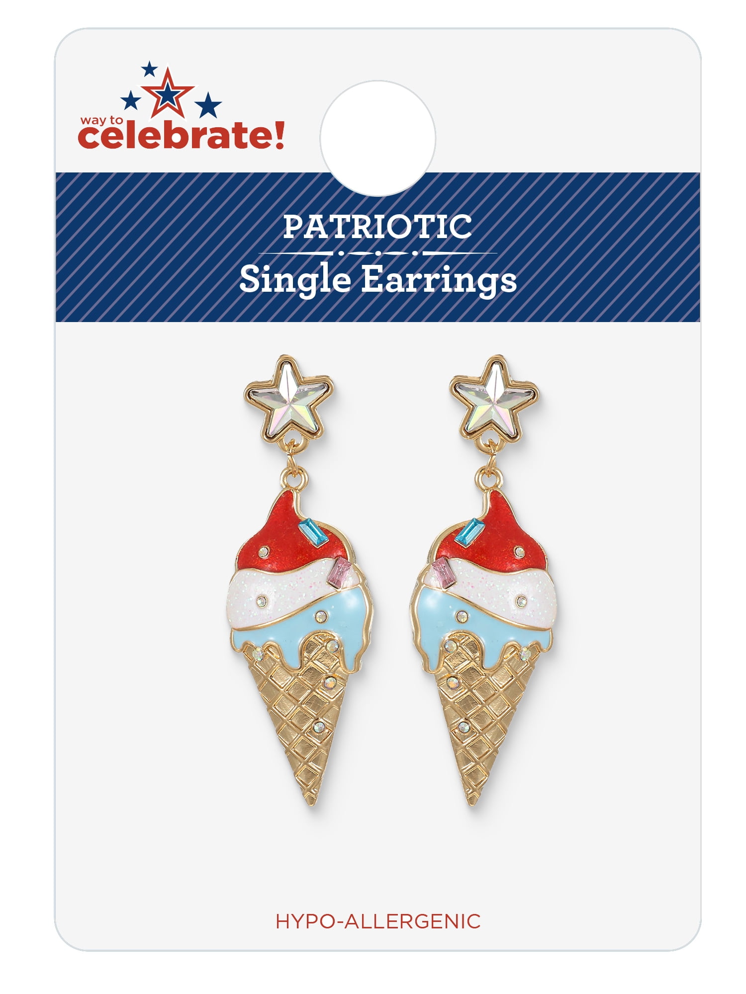 Way to Celebrate Americana Patriotic Ice Cream Cone Earrings