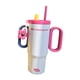 thumbnail image 1 of Vaso de agua aislado de acero inoxidable de gran capacidad con asa portátil Rosa y blanco, 1 of 9