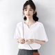 thumbnail image 1 of Elegante camiseta de algodón con cuello en V y manga corta para mujer, estilo simple y elegante, estilo Dongdaemun fresco para el verano, 1 of 4