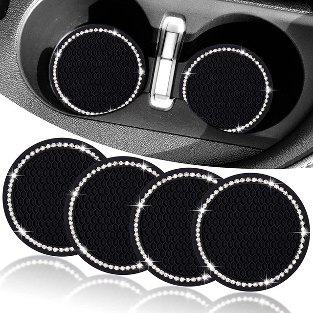 4 posavasos de silicona de cristal para coche Oso de Fresa Negro 2,75 pulgadas