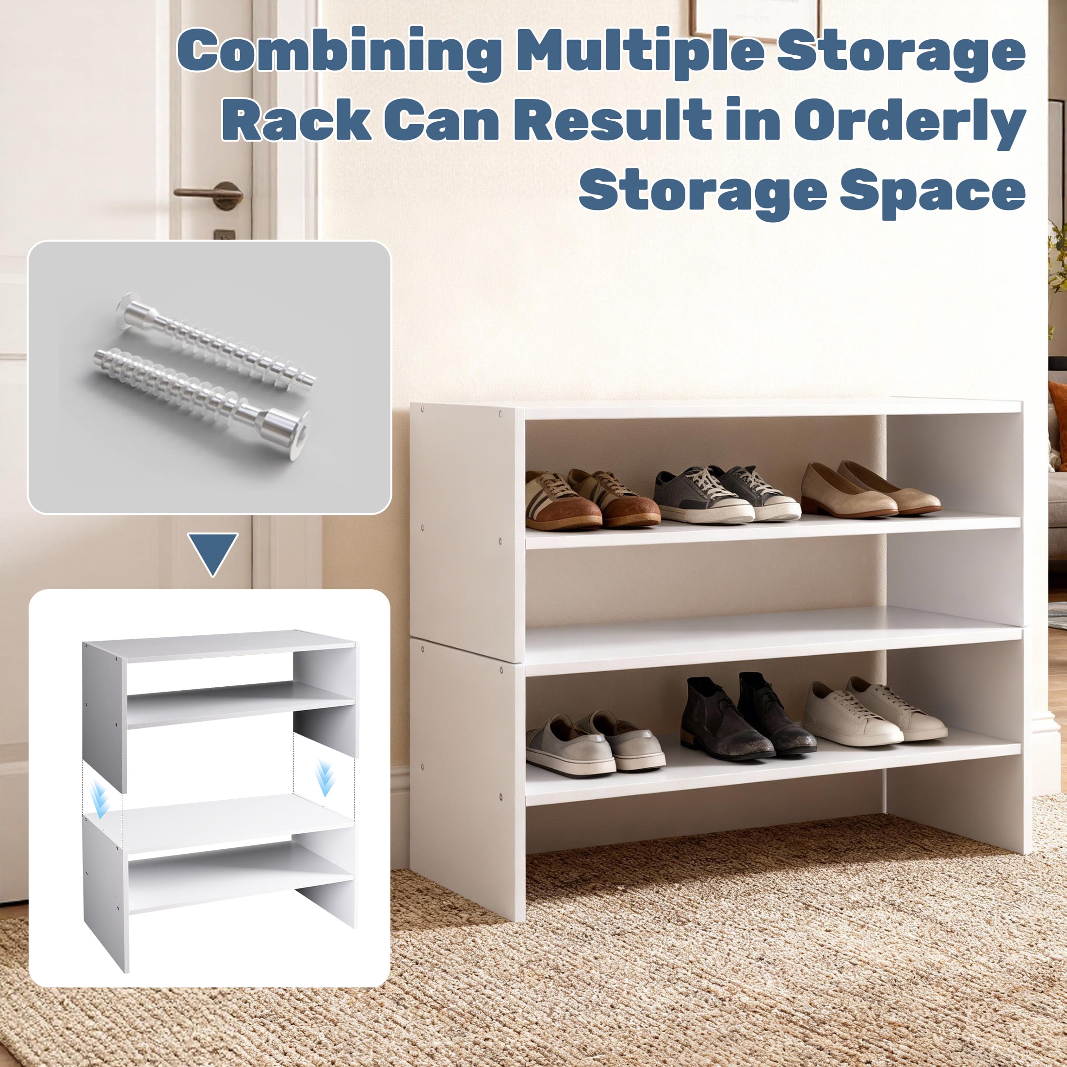 EDX 2-Tier Stackable Shoe Rack, , multi-functional,Wooden Shoe