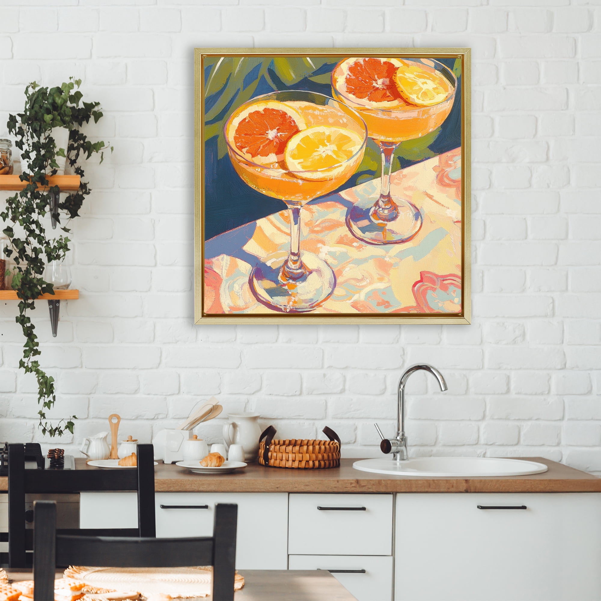 Stupell Industries Fruity Summer Cocktails Gold Framed Floater Canvas Wall Art, design by Petal Prints Design
