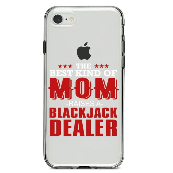 DistinctInk Clear Shockproof Hybrid Case for iPhone 7 8 SE (2020 Model) 4.7" Screen TPU Bumper Acrylic Back Tempered Glass Screen Protector - Best Mom Raises a Blackjack Dealer