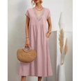 thumbnail image 2 of Vestido midi Zhyaj con cuello redondo y manga corta holgado, túnica de algodón, 2 of 7