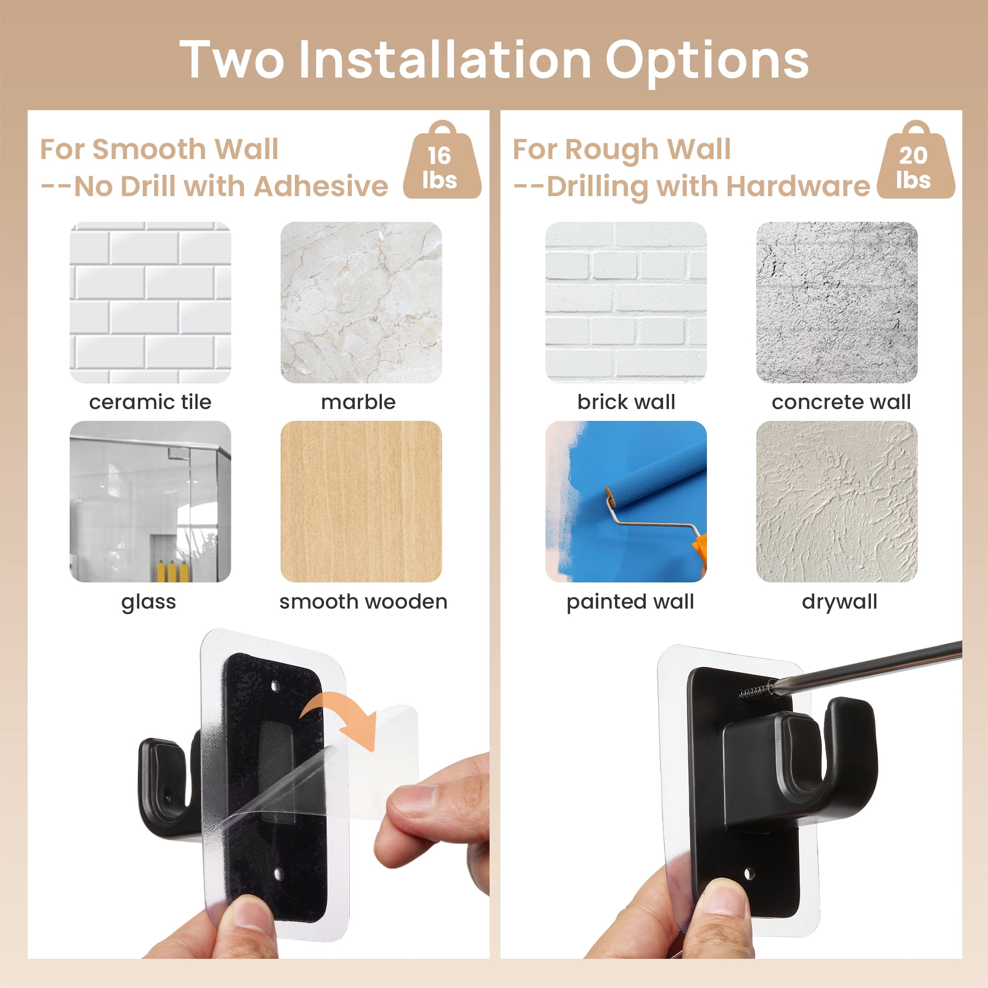 Sindcom No Drill Curtain Rods for Window 27 to 48 Inches, 5/8 Inch Diameter Renter Friendly Drapery Rod with Adhesive Brackets without Drilling, Adjustable from 27 to 52 Inches, Black