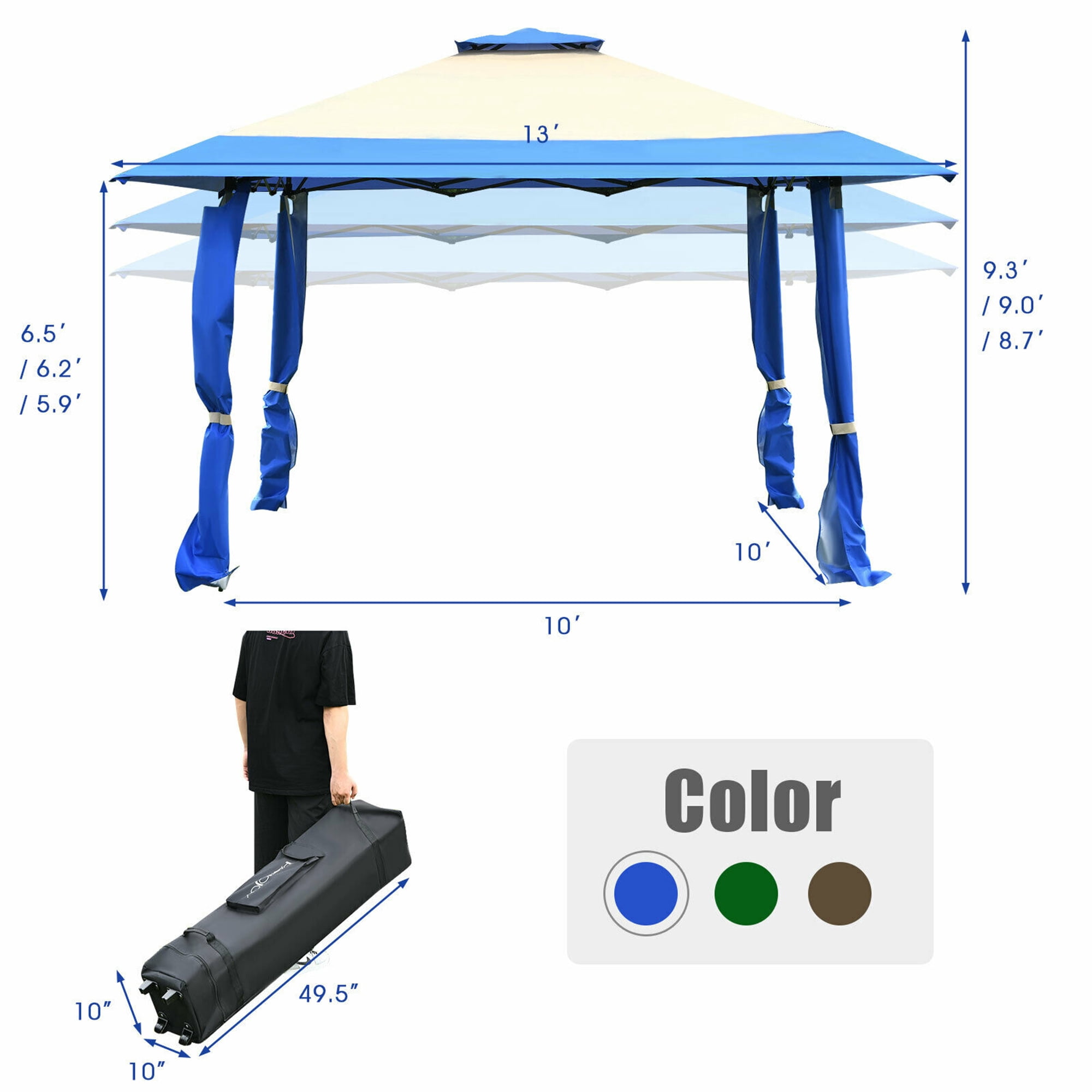 Gymax 13' x 13' Folding Patio Pop-up Gazebo Canopy Tent Outdoor Shelter Shade Blue
