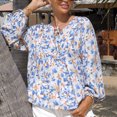thumbnail image 3 of Blusa tipo túnica con lazo informal, cuello en V, manga larga, estampado floral, Top con volantes para mujer, otoño y primavera, 3 of 6