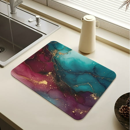 

Wobogo Red and Green Gilt Pattern Dish Drying Mats Diatomaceous Earth Super Absorbent Non-slip Rubber Sole 23.6×19.7in