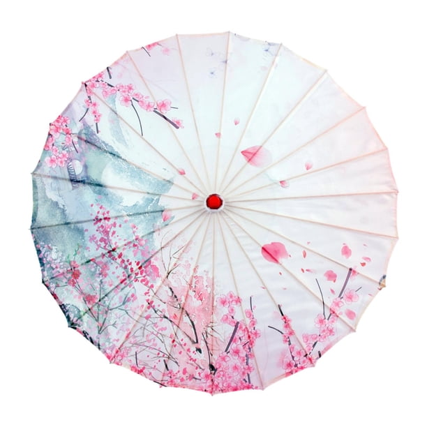 Paraguas de papel engrasado chino hecho a mano con estampado de flores, sombrilla decorativa japonesa Estilo B