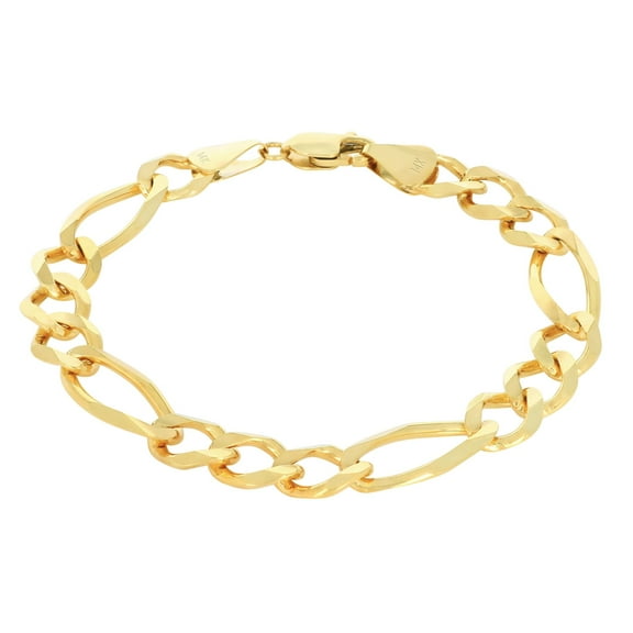 Nuragold 14k Real Yellow Gold Solid Figaro Link 8mm Thick Chain Bracelet (7"-9") Italian Jewelry for Men