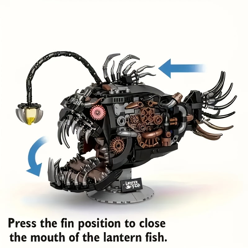 1038 PCS Angler Fish Building Model Kit with LED Light, Deep Sea Creature Mechanical Display Lamp, Ocean Themed Collectible Building Set for Adults, Creative Desk Decor Gift for Marine Enthusiasts
