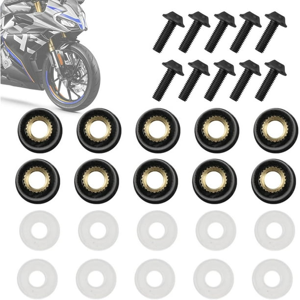 10 pernos fijos de montaje en parabrisas | Tornillos para parabrisas de motocicleta, tuerca de tornillo | Perno de montaje del parabrisas | Tuercas de goma M5 para parabrisas de motocicleta | Tornillo