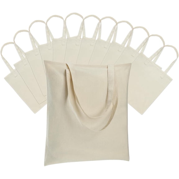 12 Pack Canvas Tote Bag - Lightweight Thin Tote Bags Bulk Blank Shopping Reusable Grocery Bags for DIY Gift Sublimation Activity - Beige