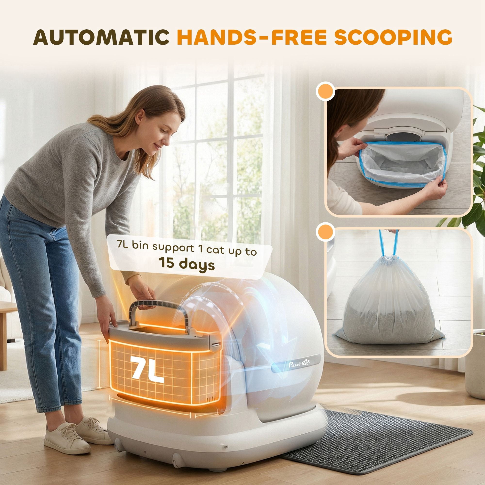 Dranite 72L Auto Litter Box, App, Odor & Noise Control, Sensors, Gel