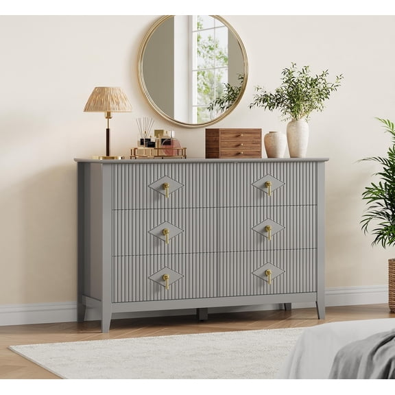 EastVita Fluted Dresser 47 Inch Wide Storage Organizer Cabinet for Living Room Hallway Entryway Grey