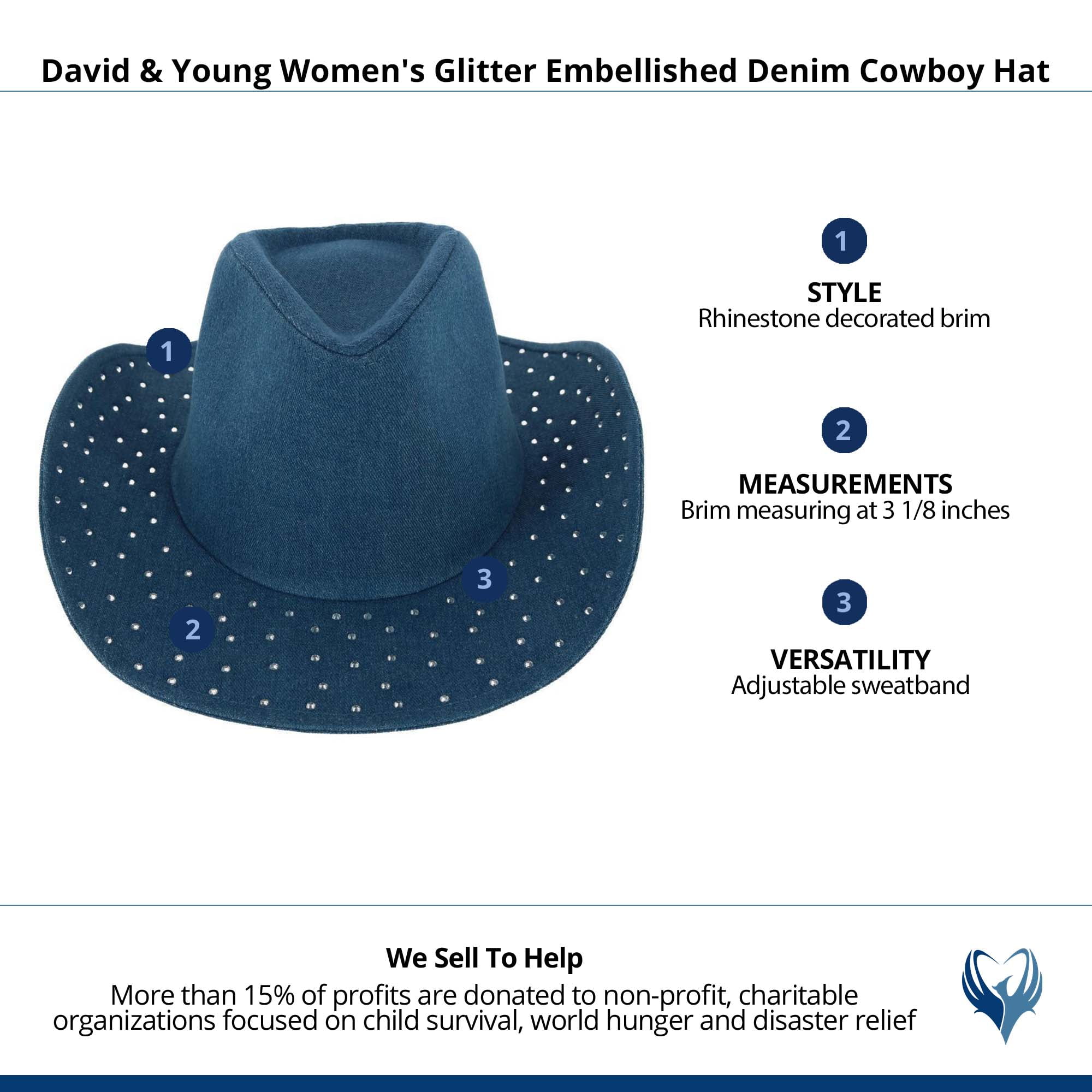 9876 All Over Rhinestone Denim Cowboy Hat With Chinstraps For Women (us, Denim Cowgirl Hat With Rhinestones - Etsy main image 2