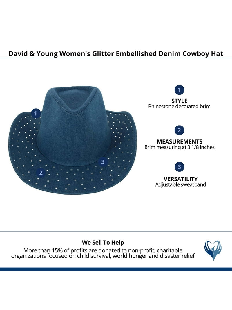 7639 Women\'s Glitter Embellished Denim Cowboy Hat Women main image 3