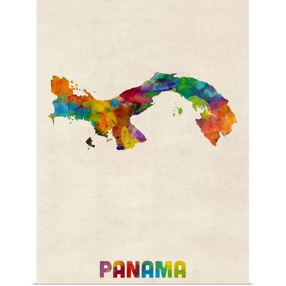 Great BIG Canvas | Rolled Michael Tompsett Poster Print entitled Panama Watercolor Map