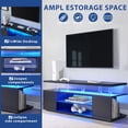 thumbnail image 5 of 63" TV Stand, Gaming Entertainment Center Media Storage Console Table for 70 Inch TV, TV Unit with Large Sliding Drawer, Glass Open Shelf, Side Cabinet and LED Light, Black, 5 of 7