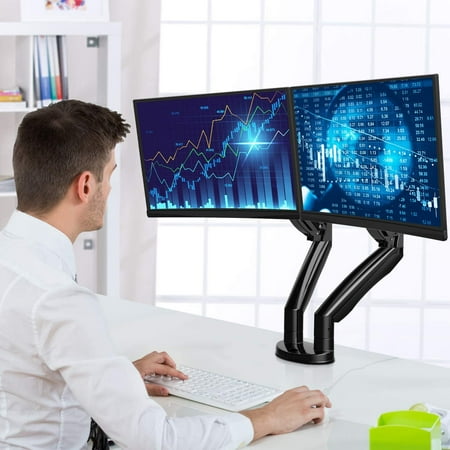 pix Huanuo Dual Monitor Mount Stand - Long Double Arm dual monitor mount stand long double arm gas spring monitor desk mount for 2 screens 22 to 32 inches height