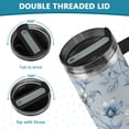 thumbnail image 5 of 30oz insulated car cup with handle and straw suitable for all ages Stainless steel vacuum insulated cup. Exquisite Blue Peony Design, 5 of 10