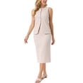 thumbnail image 4 of Conjunto de falda de 2 piezas de verano para mujer, conjunto de trabajo empresarial, chaleco sin mangas con botones y falda lápiz L beige, 4 of 6