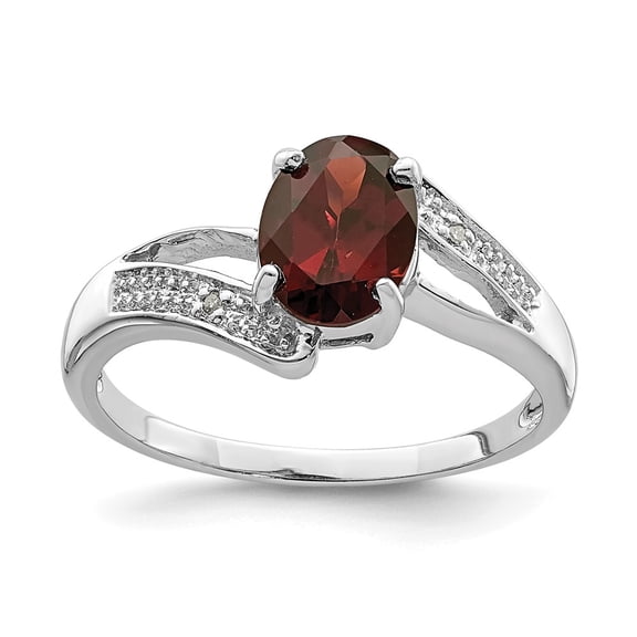 White Sterling Silver Ring Band Gemstone Garnet Oval Red Diamond