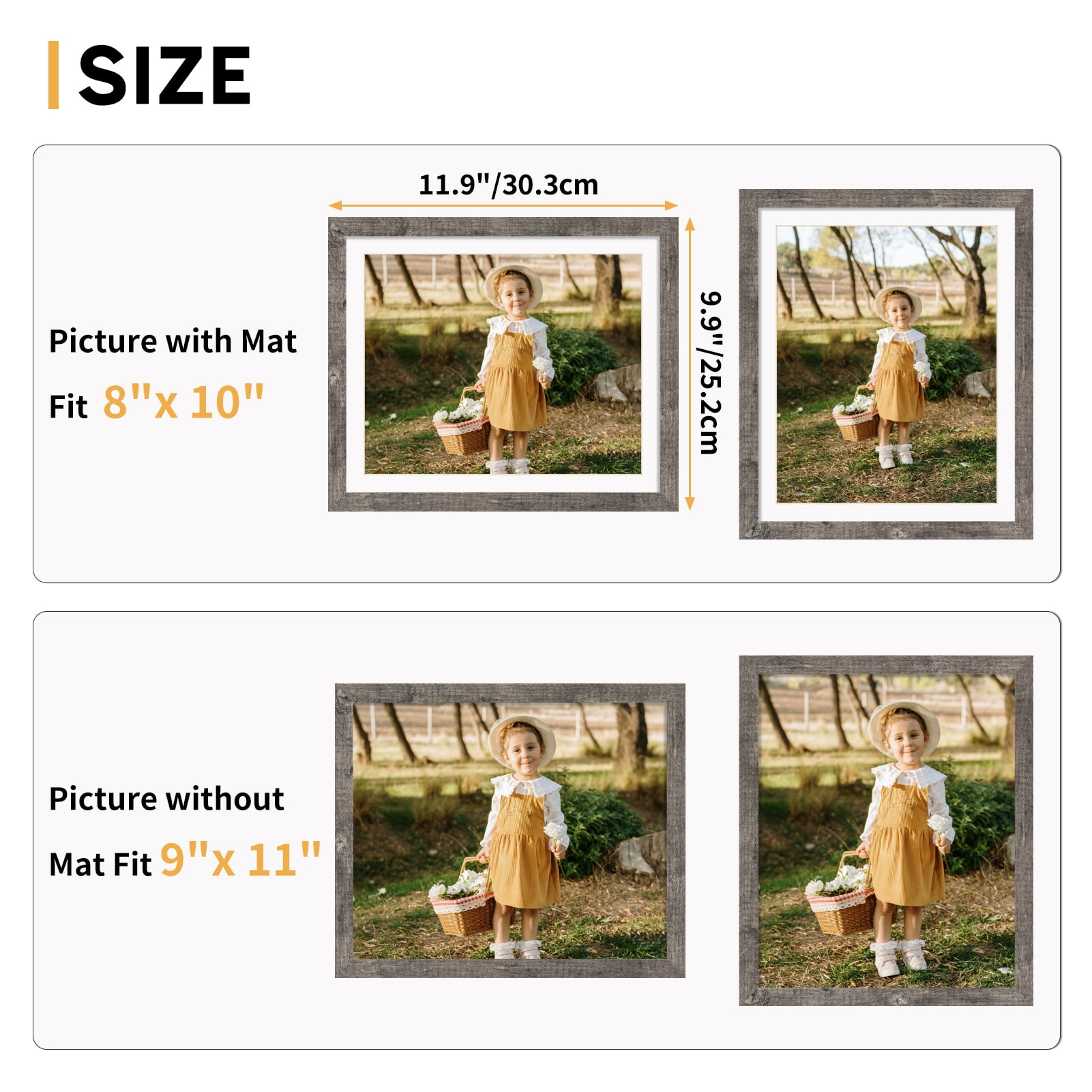 4-Pack Gray Rustic 8x10 Picture Frame, Matted to 9x11