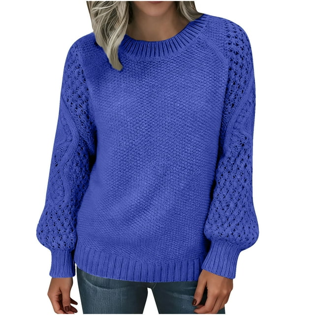cfhntfmh Plus Size Sweaters for Women Crewneck Long Sleeve Cable Knit Sweaters Casual Fall Sweaters Soft Winter Tops
