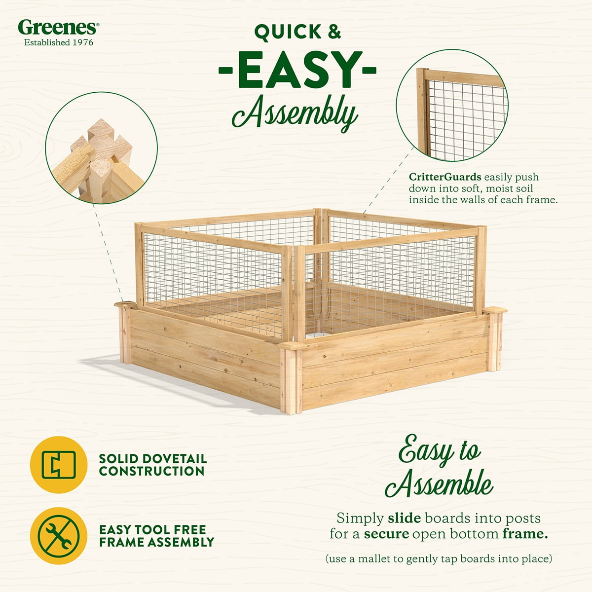 Greenes Fence 4' x 4' x 10.5" (3/4" Thick) Premium Cedar Raised Garden Bed with CritterGuard Fence System