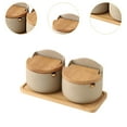 thumbnail image 6 of 2 Pieces Ceramic Condiment Pot Porcelain Sugar Bowl Bamboo Lid Spice Container for Restaurant Coffee Bar Countertop, 6 of 9