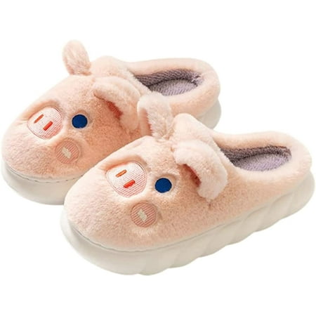 

PIKADINGNIS Cute Cartoon Slippers Couple Animal Fluffy Fur Thick Sole House Slides Winter Anti Slip Indoor Outdoor Shoes