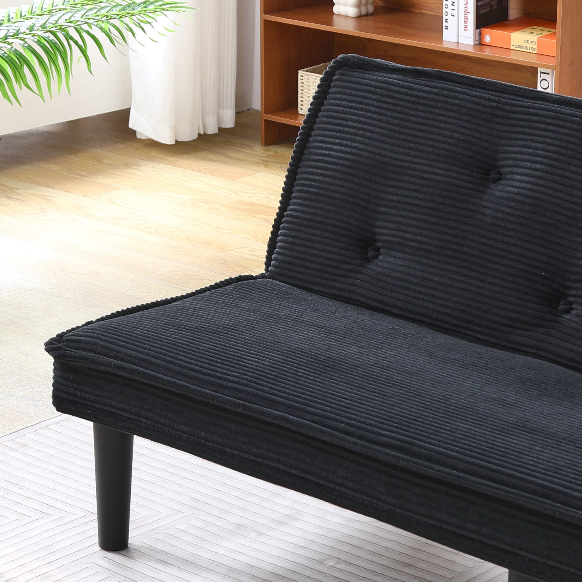 MAYEERTY 66" Corduroy Sofa Bed Modern Sleeper Couches Sofas Loveseats for Living Room, Apartment and Bedroom, Black